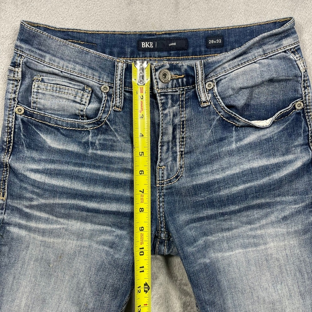 BKE Jake Jeans Mens 29(28)x32(30) Blue Straight Leg Whiskered Denim - Picture 4 of 8